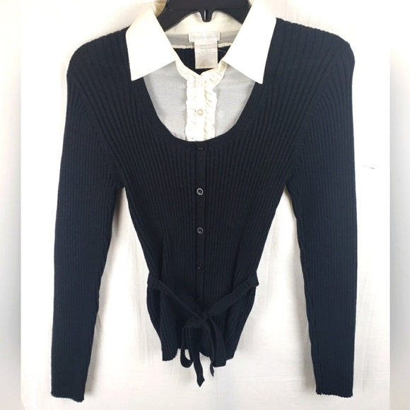 Worthington Black Button Down Sweater with Tie Sz M - Picture 1 of 8